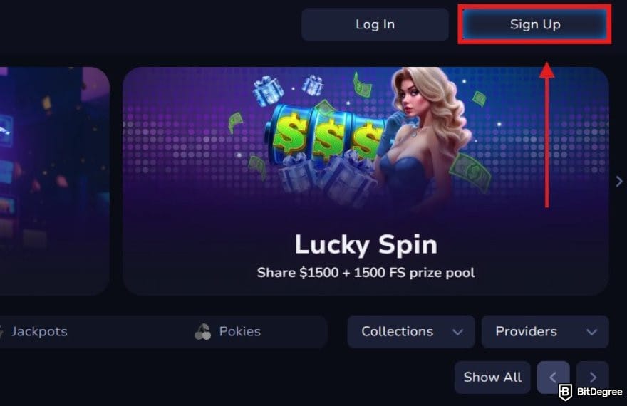 7Bit Casino review: 7Bit Casino homepage with the Sign Up button highlighted. 7Bit Casino review: 7Bit Casino homepage with the Sign Up button highlighted.