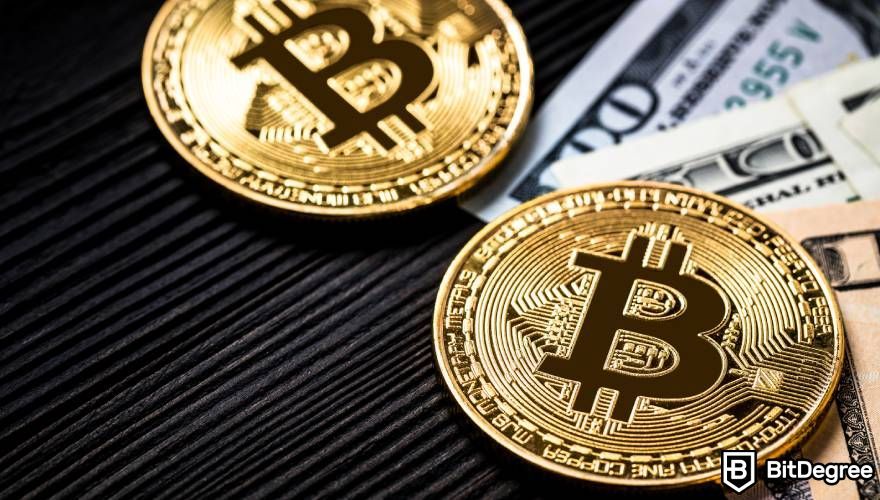 Binance Mining Pool: Bitcoin laying on fiat money.