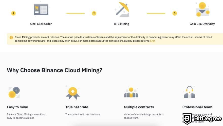 Binance Mining Pool: example of Binance Cloud Mining features.