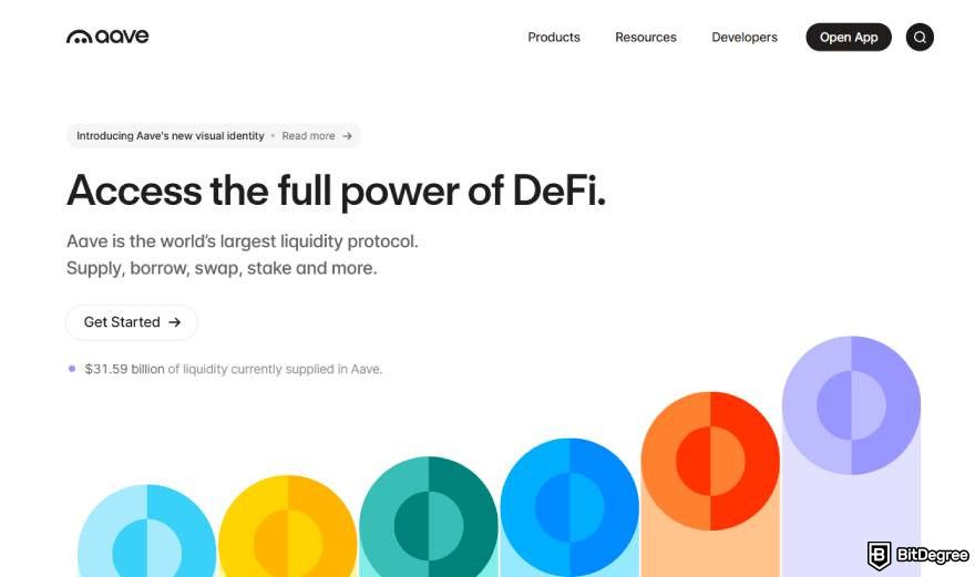 Aave review: homepage.