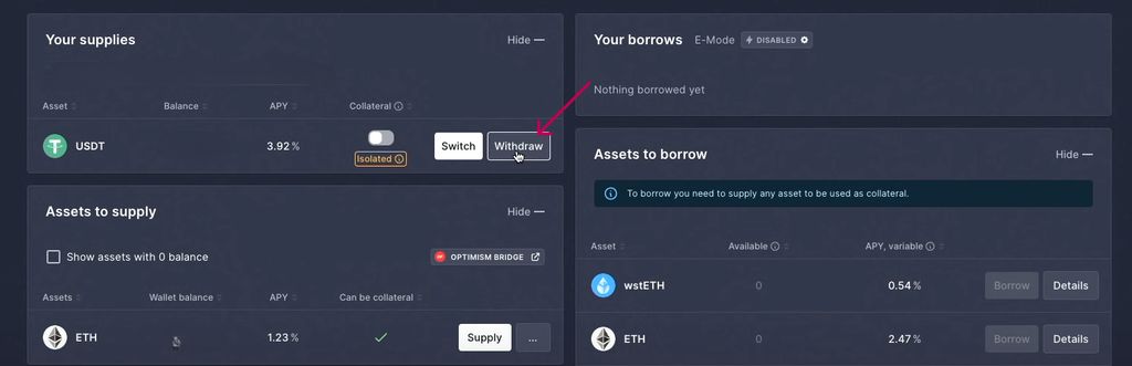Aave review: withdraw.
