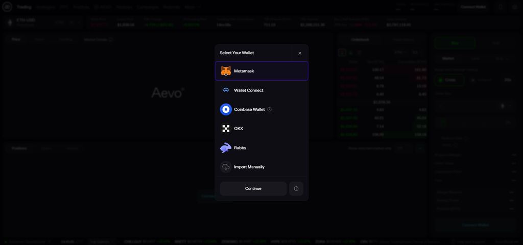 AEVO airdrop guide: available wallets on Aevo.