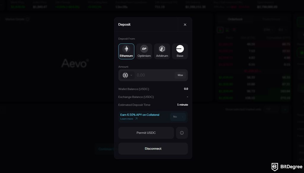 AEVO airdrop guide: making deposits on Aevo.