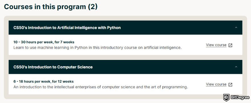 AI programming course: Computer Science for Artificial Intelligence course list.