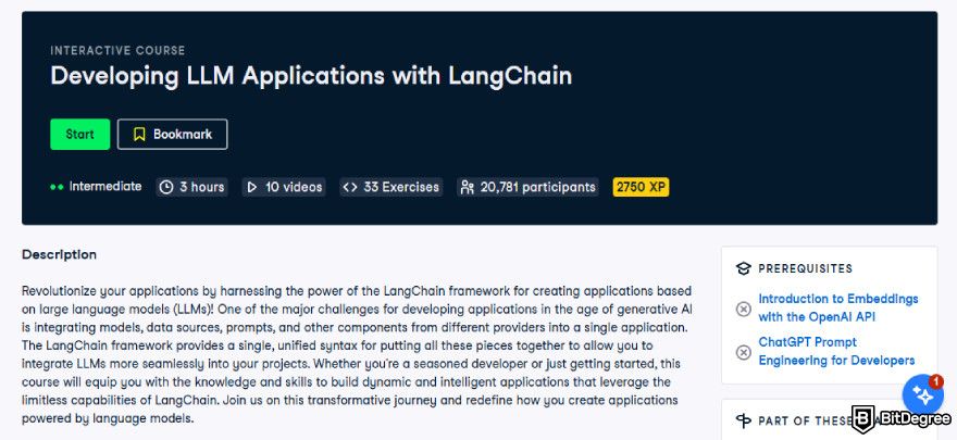AI programming course: Developing LLM Applications with LangChain.
