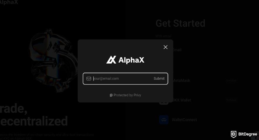 AlphaX review: entering the email.