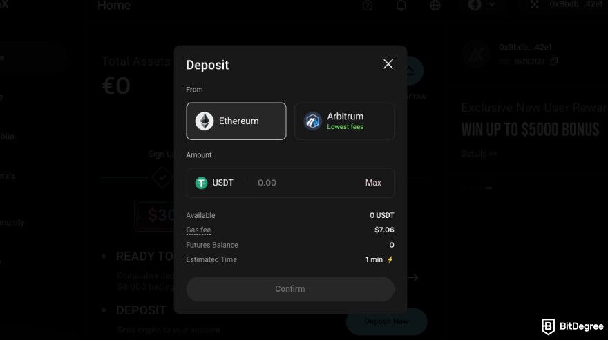 AlphaX review: USDT deposit.