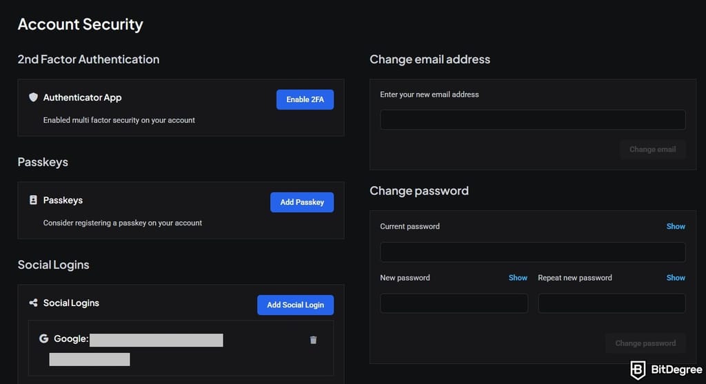 Altrady review: account security features of Altrady.