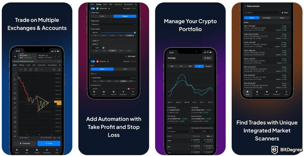Altrady review: the Altrady mobile interface on iOS devices.