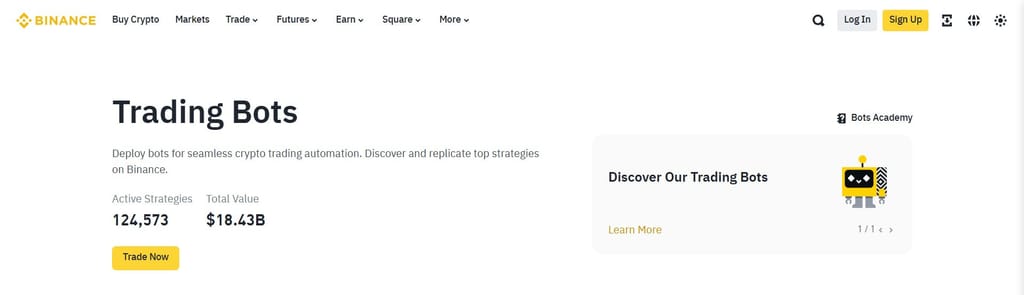 Altrady review: the Binance Trading Bots page.