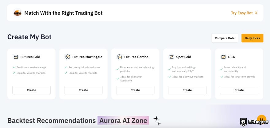 Altrady review: Bybit bot selection.