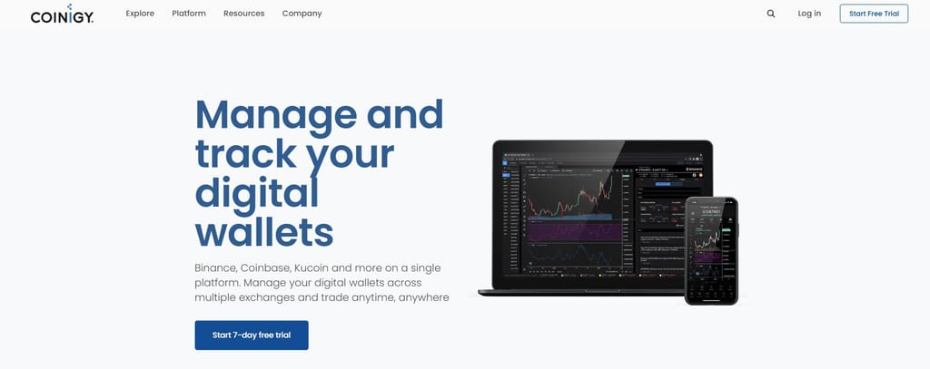 Altrady review: the Coinigy homepage.