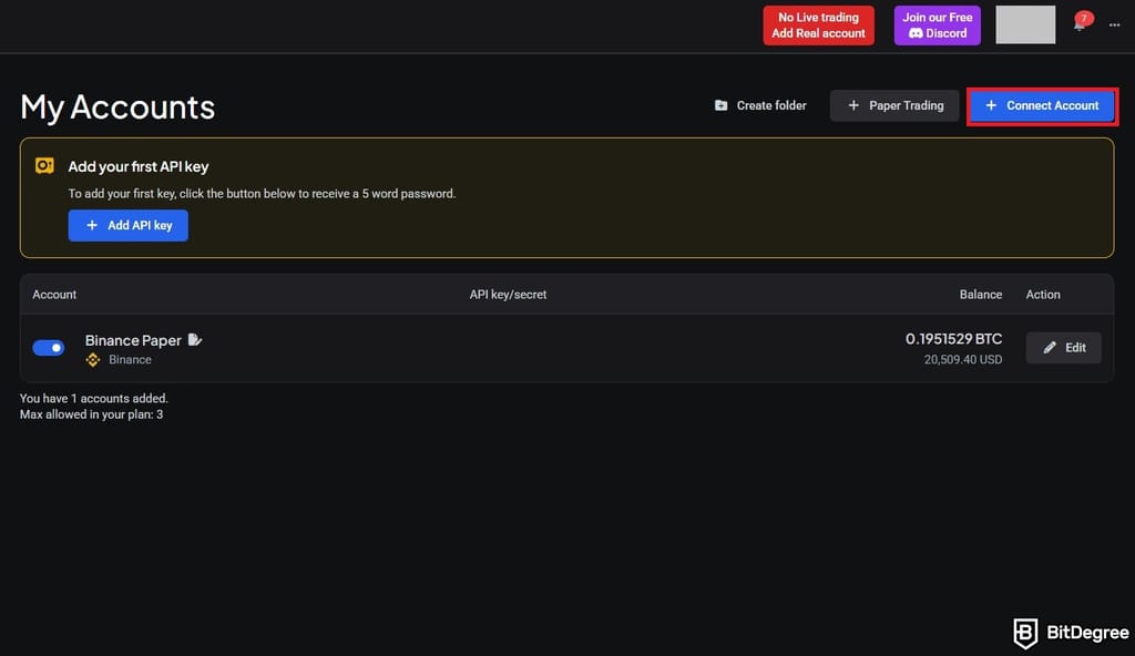 Altrady review: connecting account on Altrady.