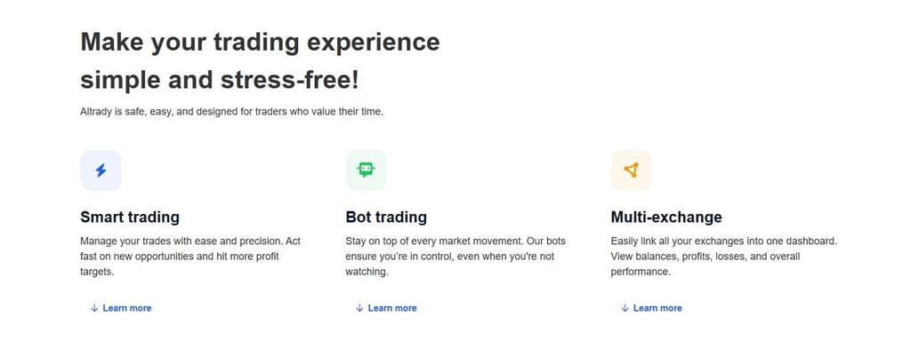 Altrady review: Altrady features.