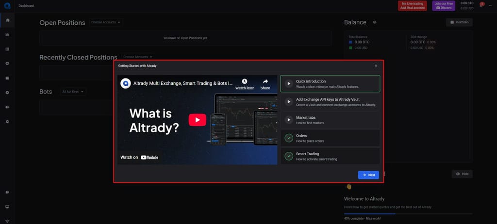 Altrady review: the Altrady onboarding guide.