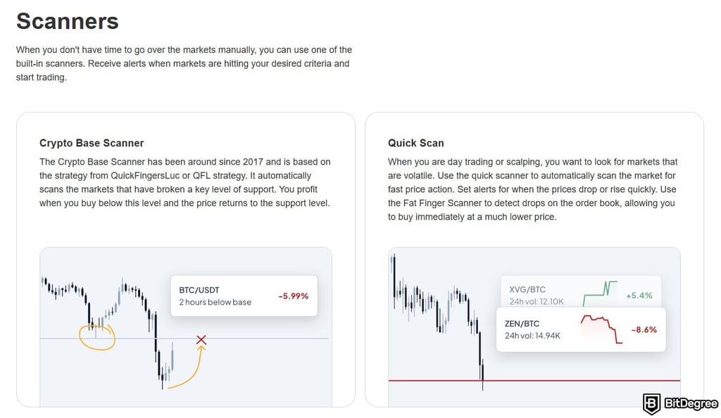 Altrady review: market scanners on Altrady.