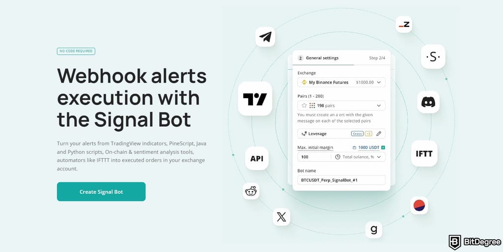 Altrady review: the 3Commas signal trading bot page.