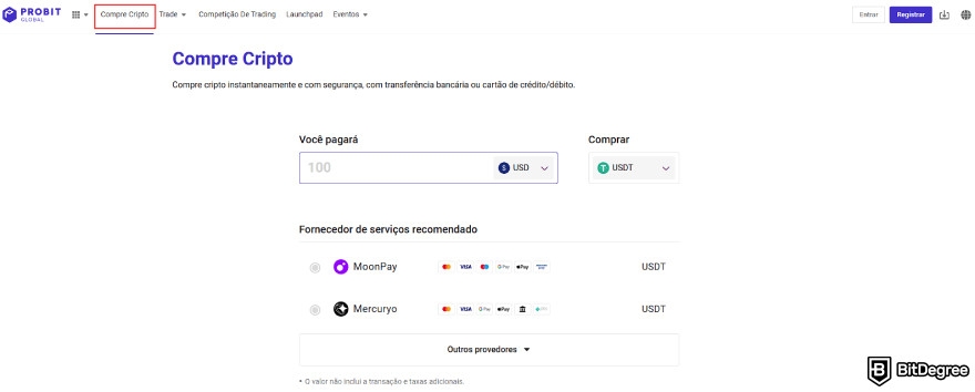 Análise da ProBit: o botão "Compre Cripto"