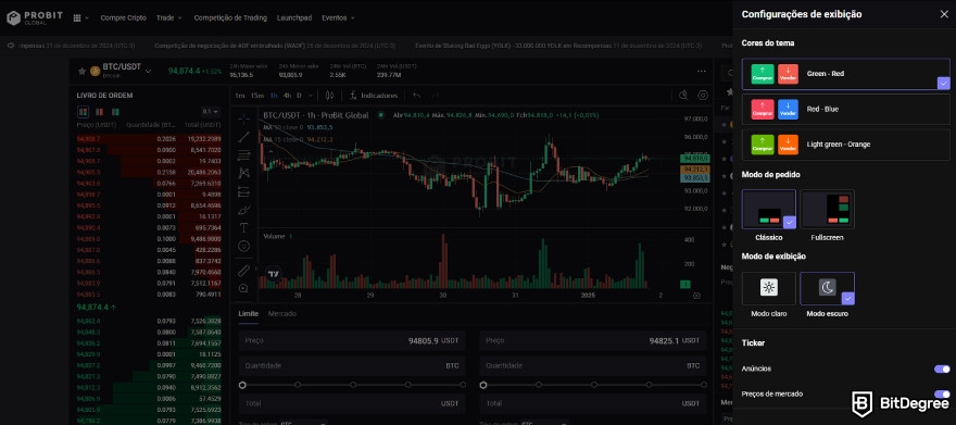 Análise da ProBit: opções de layout na ProBit.