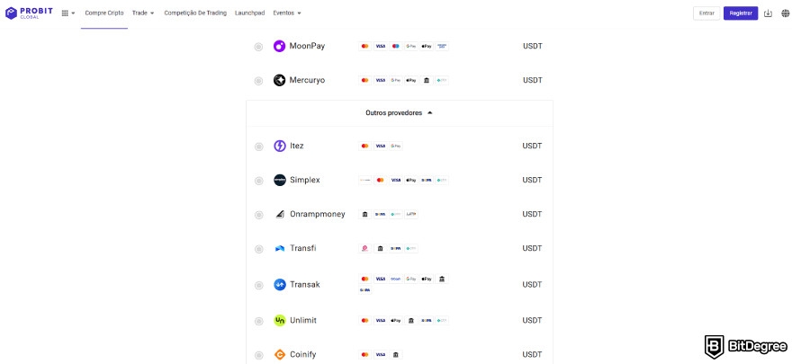 Análise da ProBit: provedores de pagamento.