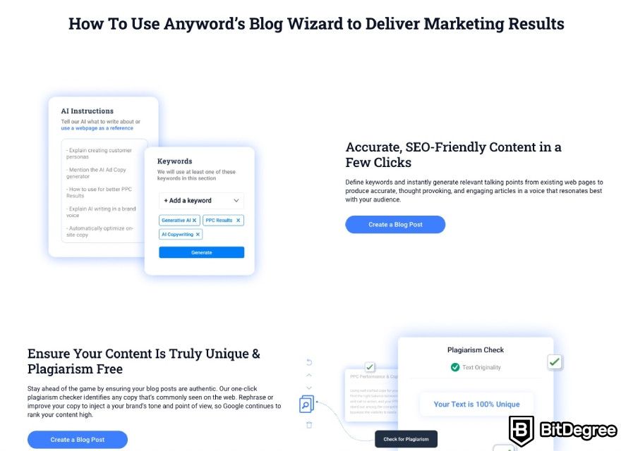 Anyword review: Anyword's blog wizard tool benefits.