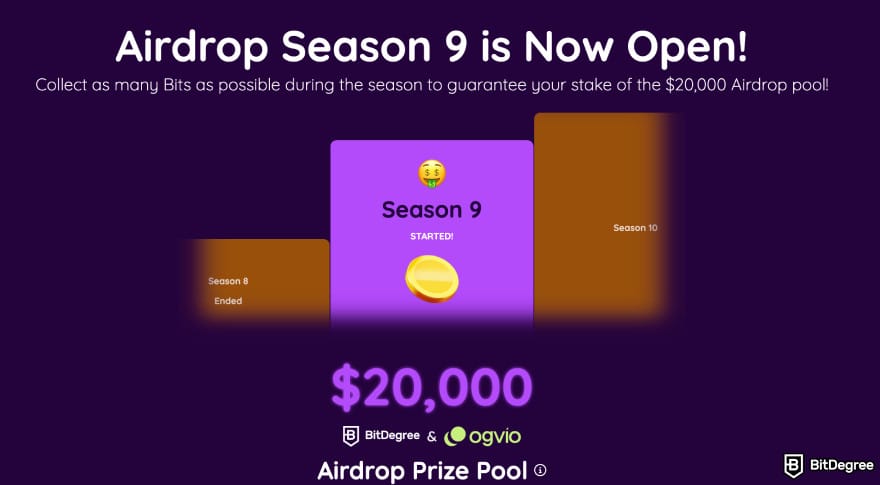 Arbitrum airdrop: BitDegree's Season 9 Airdrop landing page with a $20,000 prize pool. Arbitrum airdrop: BitDegree's Season 9 Airdrop landing page with a $20,000 prize pool.