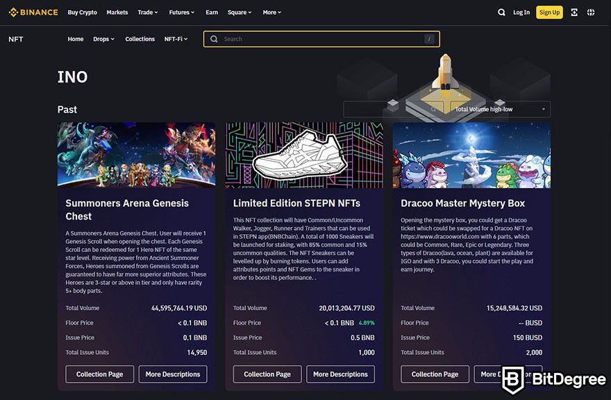 Are NFTs dead: the Binance NFT landing page.