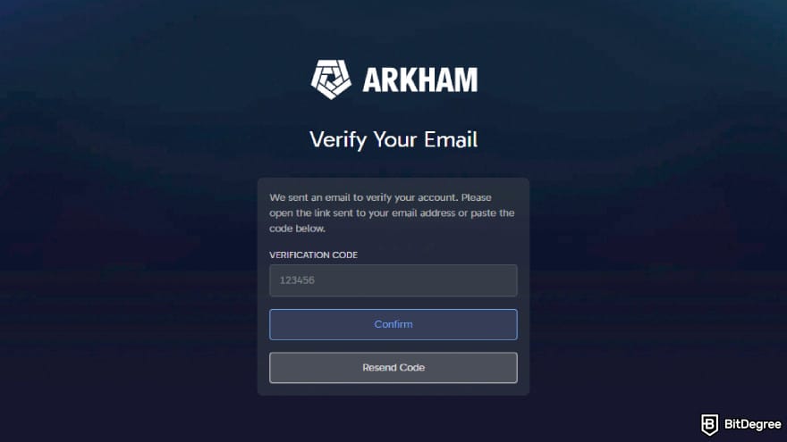 Arkham exchange review: verify email.