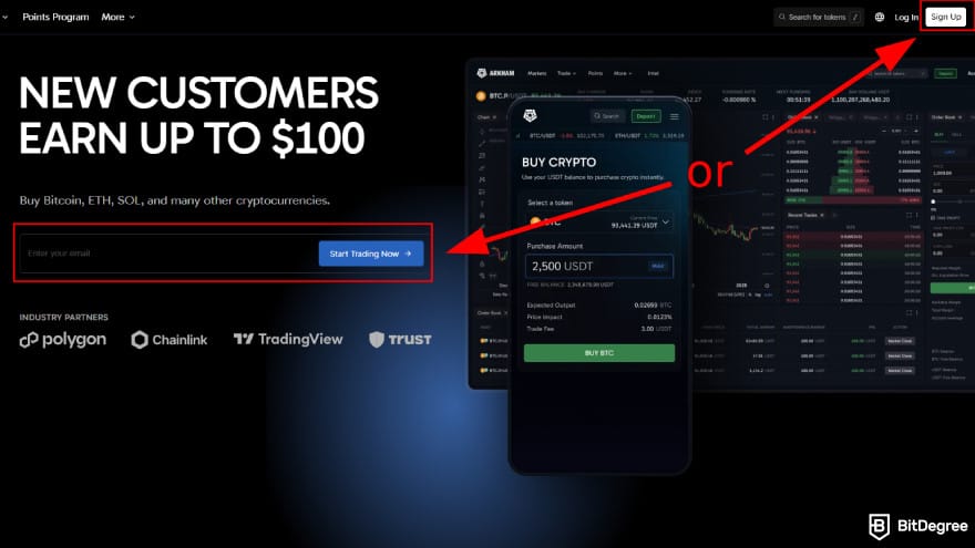 Arkham exchange review: click sign up for a new account.