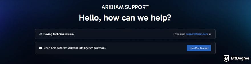 Arkham exchange review: Arkham support center.