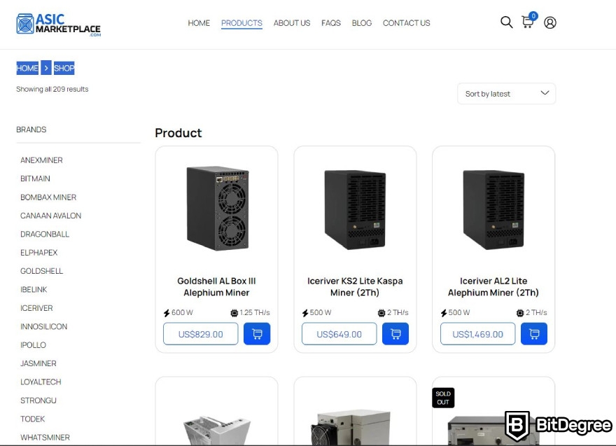 ASIC Marketplace reviews: select the miners you want to order.