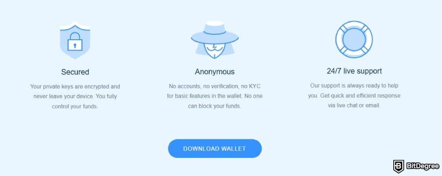 Atomic Wallet review: a list of Atomic's core security features.