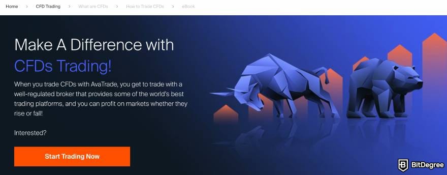 AvaTrade review: AvaTrade CFD trading page.
