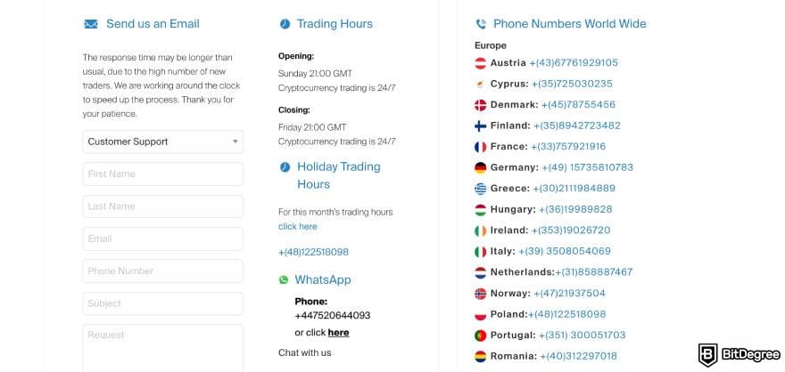 AvaTrade review: AvaTrade's contact page.