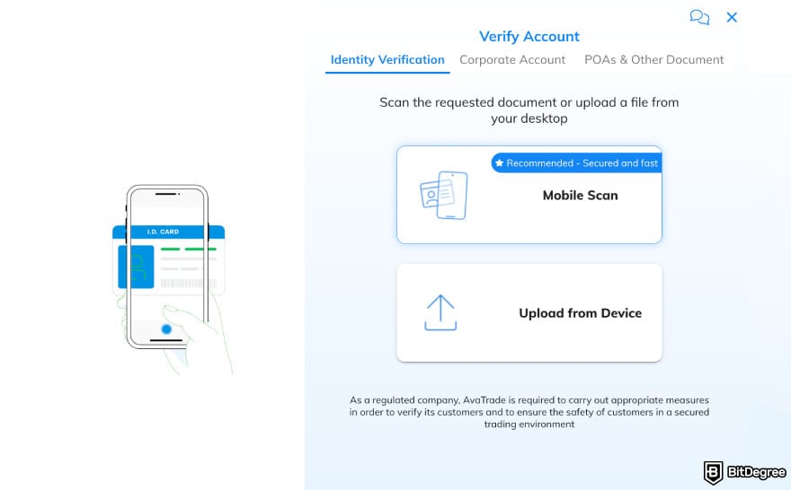 AvaTrade review: AvaTrade's identity verification page.