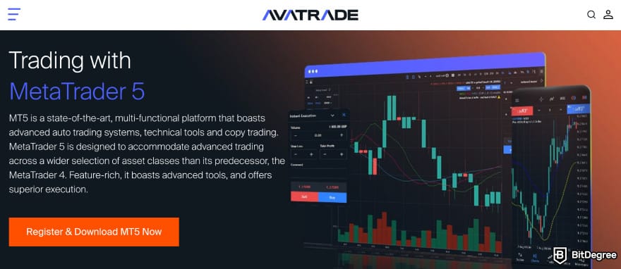 AvaTrade review: AvaTrade MetaTrader 5 page.