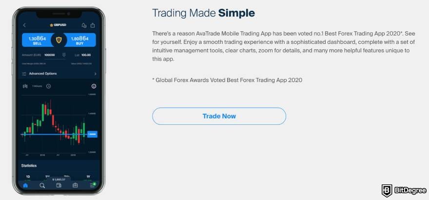 AvaTrade review: AvaTrade mobile app page.