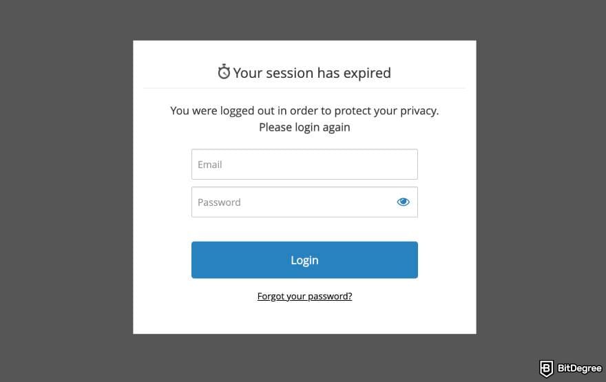 AvaTrade review: AvaTrade's session timeout feature.