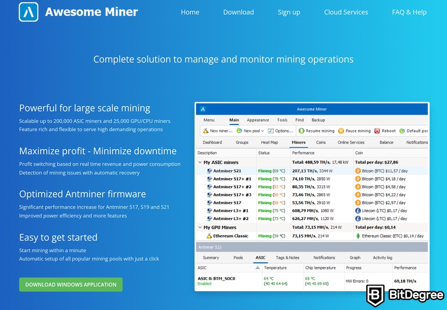 Awesome Miner review: a preview of Awesome Miner homepage.