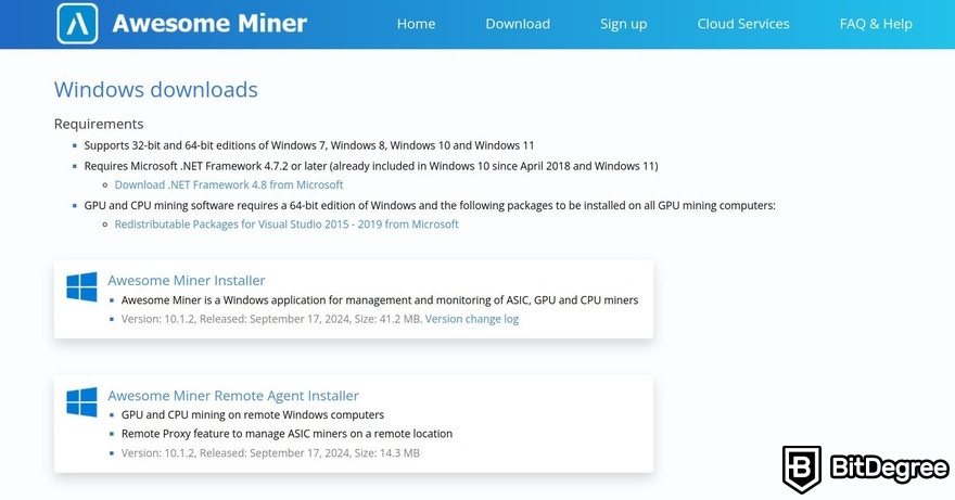 Awesome Miner review: Awesome Miner's donwload page for Windows.