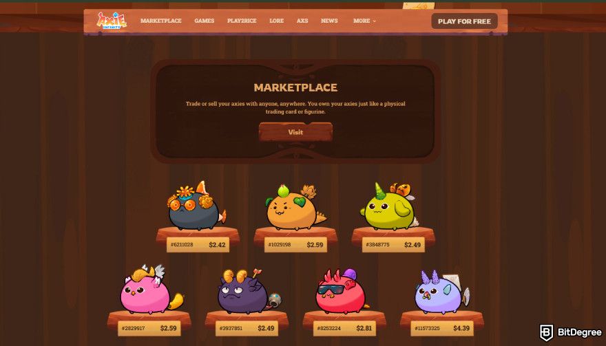 Axie Infinity review: the characters in the marketplace, as shown in the homepage.