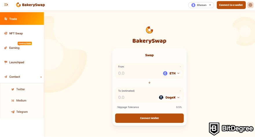 Bakeryswap review: a screenshot of Bakeryswap's landing page.