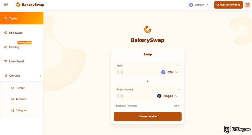 Bakeryswap review: a screenshot of Bakeryswap's landing page.