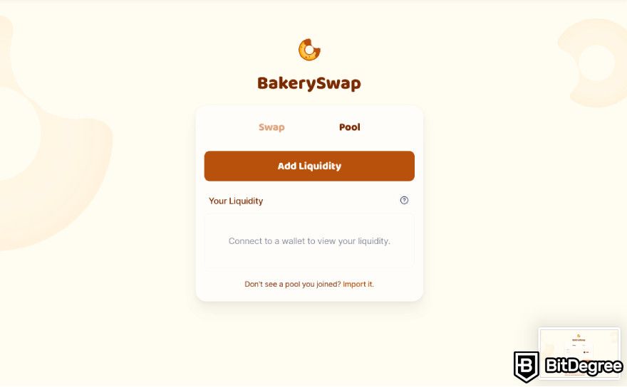 Bakeryswap review: a screenshot of Bakeryswap's liquidity pool.