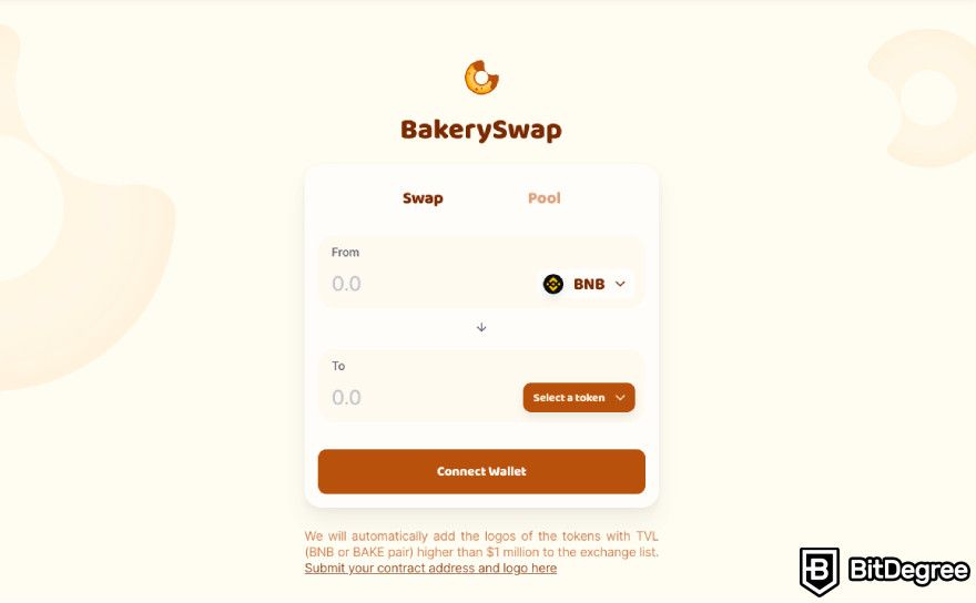 Bakeryswap review: a screenshot of Bakeryswap's swap function.