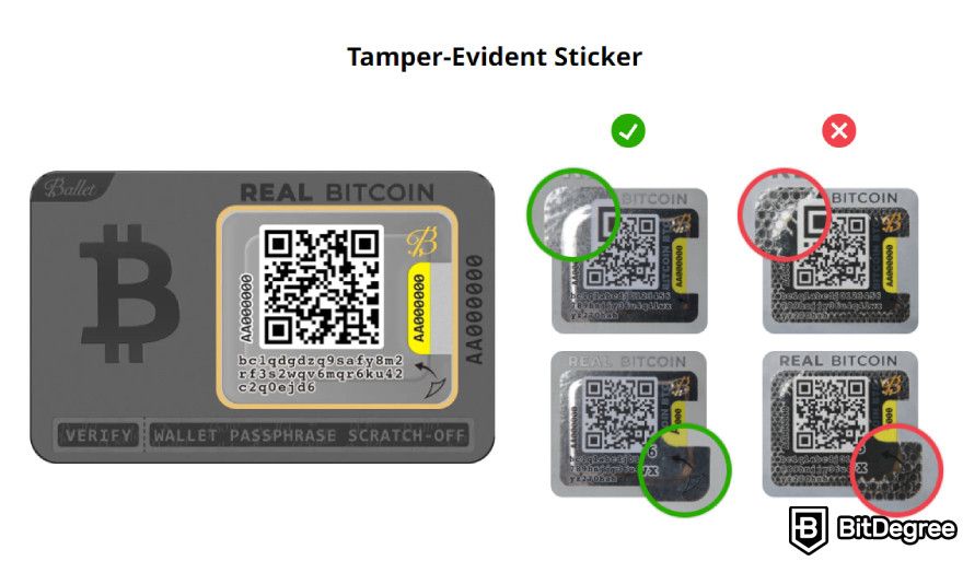 Ballet crypto wallet review: tamper-evident sticker.