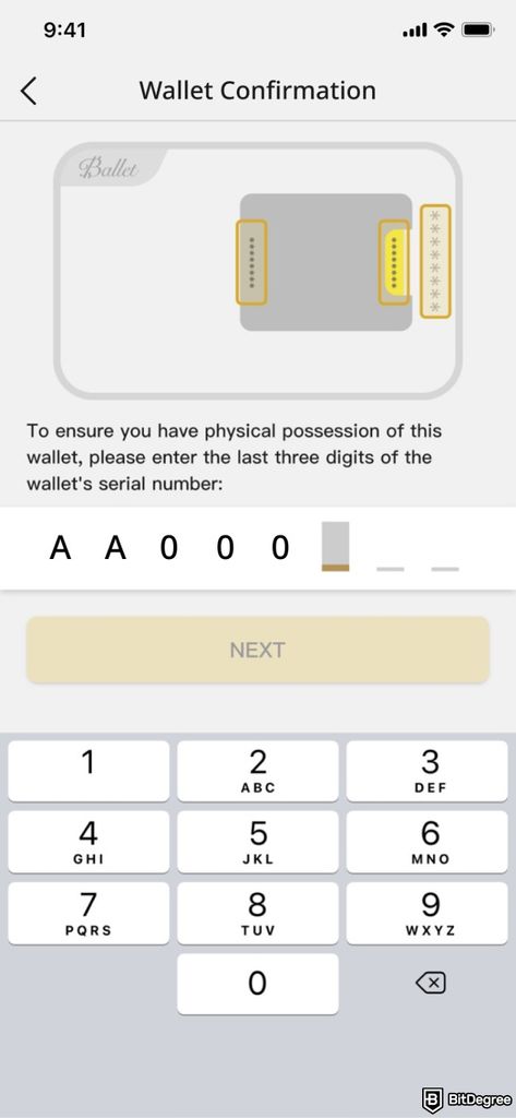 Ballet crypto wallet review: enter the last three digits of wallet's serial numbers.