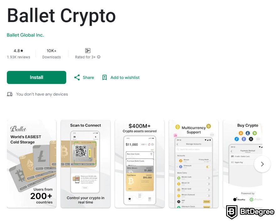 Ballet crypto wallet review: install Ballet app from Play Store.