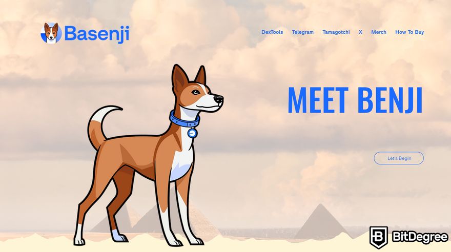 Base meme coins: a preview of Basenji homepage.