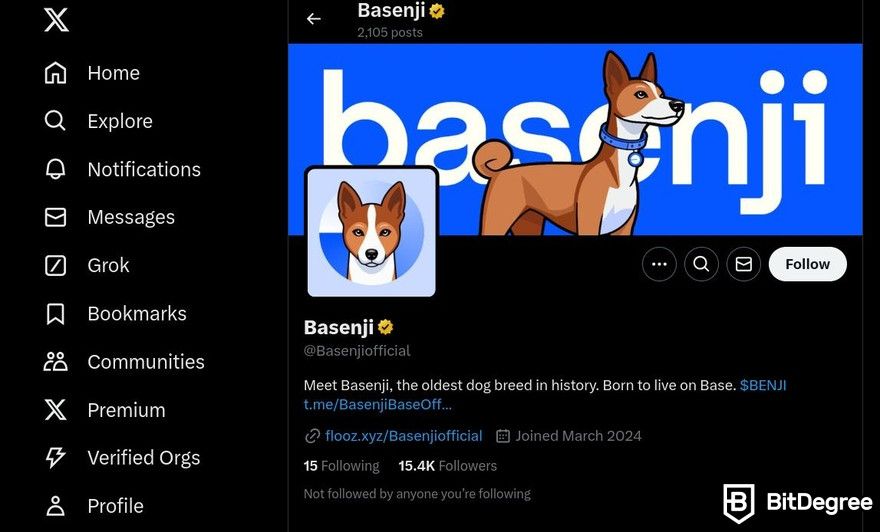 Base meme coins: a preview of Basenji on X.